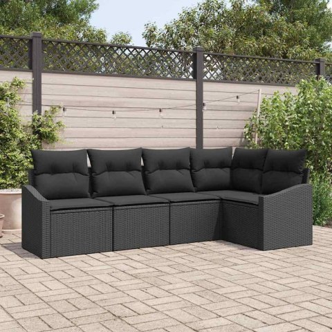 Zestaw Sof z poduszką 5 pcs Czarny polirattan