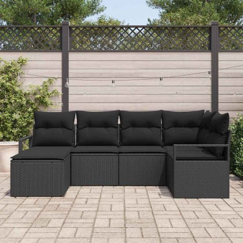 Zestaw Sof z poduszką 6 pcs Czarny polirattan