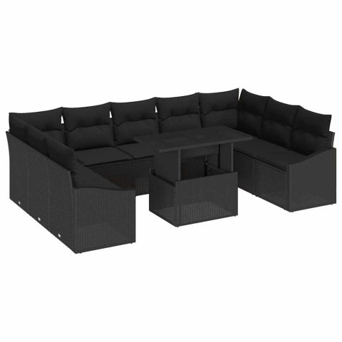 Zestaw Sof z poduszką 10 pcs Czarny polirattan