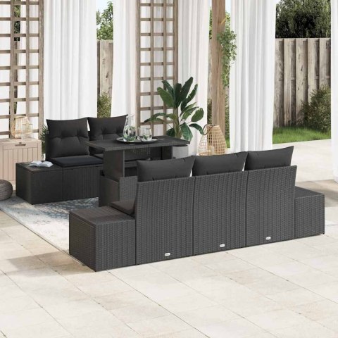 Zestaw Sof z poduszką 6 pcs Czarny polirattan