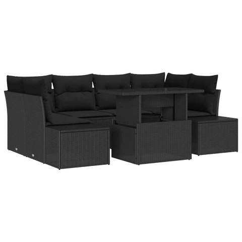 Zestaw Sof z poduszką 7 pcs Czarny polirattan