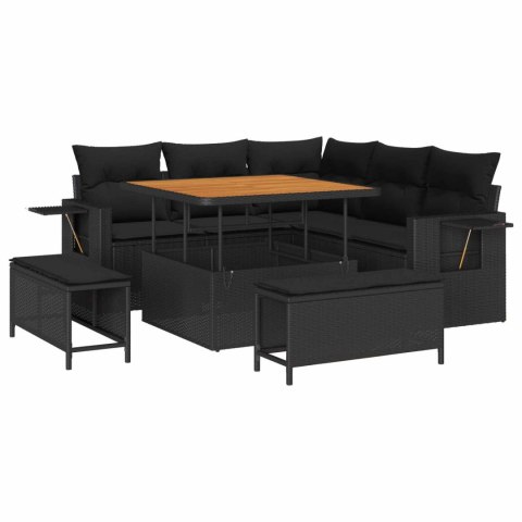 Zestaw Sof na Ogród z poduszką 8 pcs Czarny polirattan